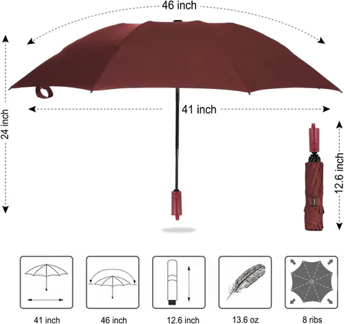 Miniatura 119 de LANBRELLA Paraguas plegable inverso compacto paraguas de viaje a prueba de viento automático