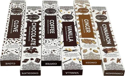 Miniatura 2 de Paquete variado de varitas de incienso gourmet - 120 varillas (6 fragancias x 20 varillas) - Canela, Vainilla, Café, Chocolate - Varillas