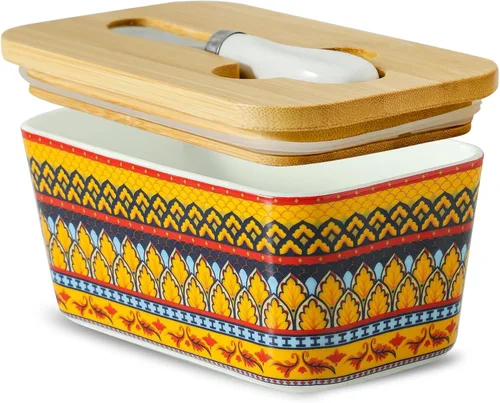 Miniatura 14 de Hasense Mantequillera con Tapa, Plato de Mantequilla de Cerámica con Cuchillo para Encimera, Recipiente Hermético Cubierto para Mantener Negro