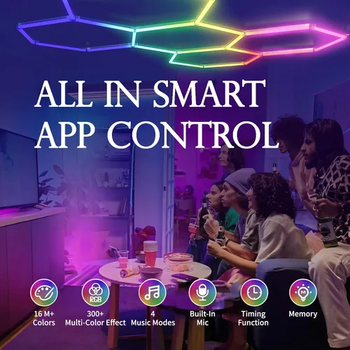 Miniatura 2 de Luces LED hexagonales RGB superbrillantes con aplicación y control remoto, 16 millones de colores y muchas escenas, sincronización de música