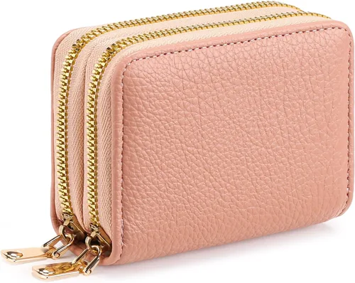 Miniatura 12 de FALAN MULE Cartera de Cuero para Tarjetas de Crédito con Bloqueo RFID Pequeña para Mujeres con Muñequera, Azul claro, Vintage
