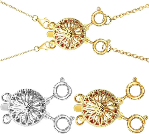 Miniatura 11 de Dailyacc Cierre de collar en capas para mujer, cierre de joyería deslizante de plata y oro de 14 quilates, conectores de pulsera