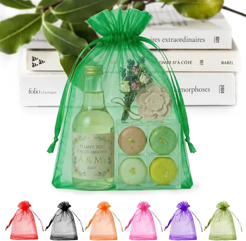 Miniatura 15 de ANZNKU Paquete de 50 bolsas de organza surtidas de 6 x 9 pulgadas, bolsas de malla con cordón, bolsa de malla para regalos, bolsa de organza grande