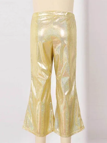 Miniatura 5 de Agoky Pantalones de baile de lentejuelas brillantes para niñas y niñas, pantalones acampanados de pierna ancha, pantalones acampanados para hip hop