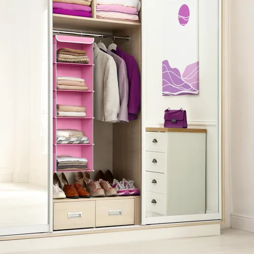 Miniatura 2 de Simple Houseware Organizador de armario colgante de 5 estantes, color rosa
