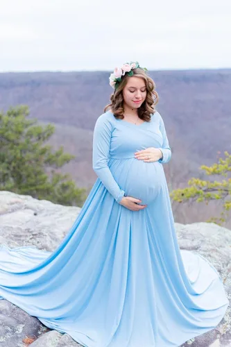 Miniatura 5 de Saslax - Vestido de noche de maternidad con hombros descubiertos, corte de medio círculo, para baby shower, fotos