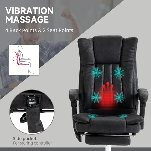 Miniatura 5 de Vinsetto Silla de oficina de masaje de vibración de 6 puntos, silla de computadora con respaldo alto con calor, altura ajustable, respaldo Negro