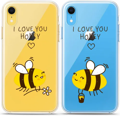 Miniatura 7 de Fundas a juego para parejas compatibles con iPhone 16 15 14 13 12 11 Pro Max Mini Xs X 6s 8 Plus 7+ Xr 10 SE 5 I Love You Cover Honey Bee Silicona