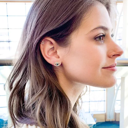 Miniatura 3 de Aretes tipo dormilona de oro de 18 quilates, delicados aretes de circonita cúbica con incrustaciones de microincrustaciones para mujer, hechos a