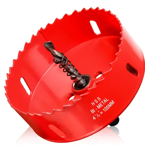 Sierra de agujero de 4 1/8” (105mm) para madera y plástico, broca de corte de núcleo de sierra de agujero HSS bimetálica para paneles de yeso, Rojo