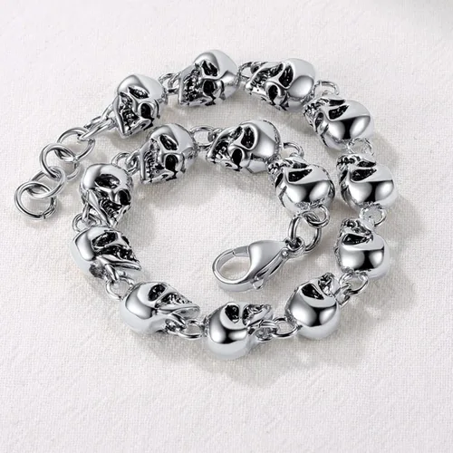Miniatura 36 de U7 Pulseras góticas de calavera para hombres y mujeres, acero inoxidable, chapado en oro de 18 quilates, plata, negro, punk, esqueleto punk