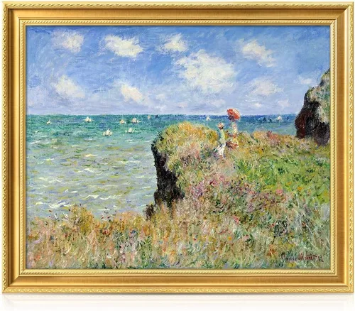 Miniatura 57 de Pinturas clásicas mundiales de Claude Monet Impresión giclée sobre lienzo alargado, pieza de galería para colgar y decorar el hogar, The CliffWalk