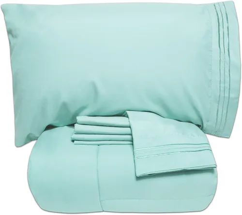Sweet Home Collection - Lujoso juego de sábanas y edredón de 5 piezas de color sólido para cama, en una bolsa, Agua (Aqua), gemelo