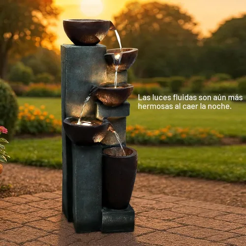 Miniatura 7 de Naturefalls Fuente de agua y cascadas para exteriores de 39.7 pulgadas de alto, fuente de jardín grande con luces LED, 5 niveles en cascada, fuentes