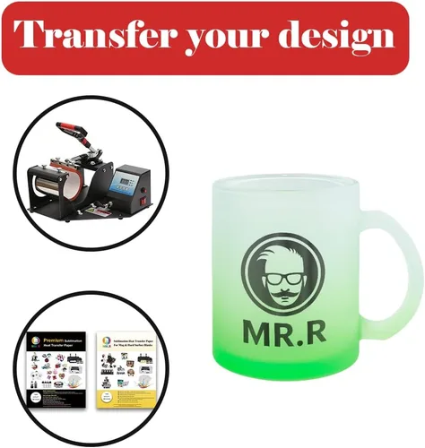 Miniatura 5 de MR.R Juego de 6 tazas de vidrio verde esmerilado de 11 onzas con asa para transferencia de revestimiento térmico térmico