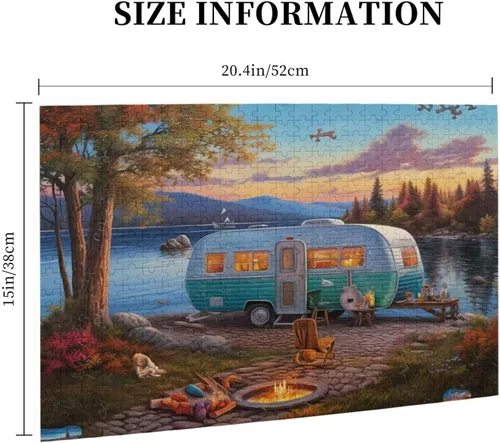 Miniatura 2 de Rompecabezas de 500 piezas para adultos, familias, camping, coche, junto al lago, fogata, formación de madera, entretenimiento, decoración
