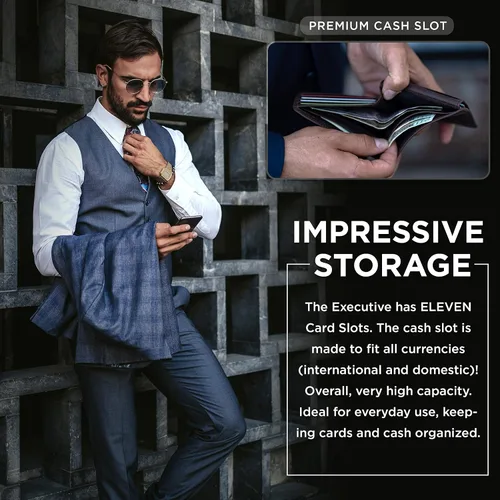 Miniatura 5 de SERMAN BRANDS Cartera de 2 ventanas de identificación para hombres con bloqueo RFID, tapa plegable, cartera de viaje de capacidad adicional