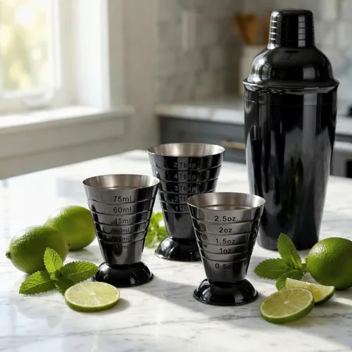 Miniatura 2 de Homestia Taza medidora negra multiunidad, Jigger de barra de acero inoxidable con marcas de ml/oz/cucharada, 2.5 onzas, 2.5 fl oz, 5 cucharadas