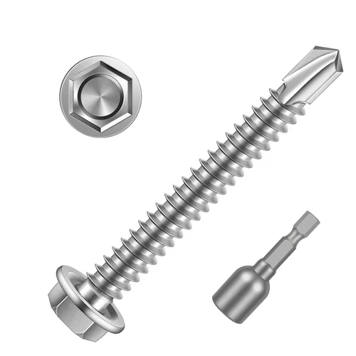Miniatura 16 de Tornillos de chapa metálica autoperforantes con cabeza arandela hexagonal #8 x 1 con punta de taladro, acero inoxidable 410, autoperforantes, óxido