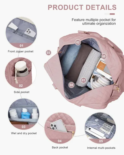 Miniatura 2 de Bolsa de lona de viaje, bolsa de fin de semana para mujer, R2-pink, Bolsa de viaje