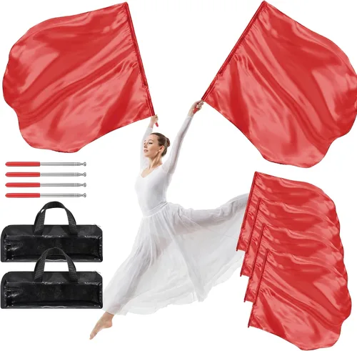 Miniatura 8 de SmoothNovelty Juego de 4 Banderas de Adoración de 47 x 39 Pulgadas Banderas de Danza de Alabanza y Adoración con Barra Escalable Bandera de Ala