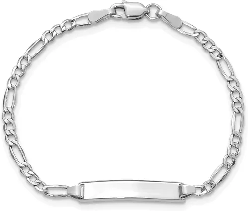 Miniatura 4 de Pulsera Figaro ID pulida semisólida de 14k WG, Oro blanco de 14 k, no disponible