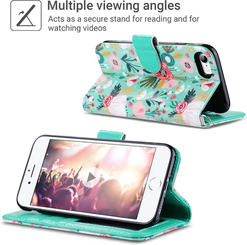 Miniatura 5 de ULAK - Funda tipo cartera para iPhone SE 3 (2022)/SE (2020)/8/7, con tarjetero, funda tipo cartera de piel sintética floral premium con soporte