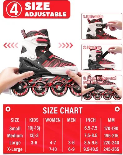 Miniatura 2 de Patines en línea ajustables para niños y niñas de 5-8 y 8-12 años con ruedas iluminadas, patines para niños de 4-12 años, patines para adolescentes