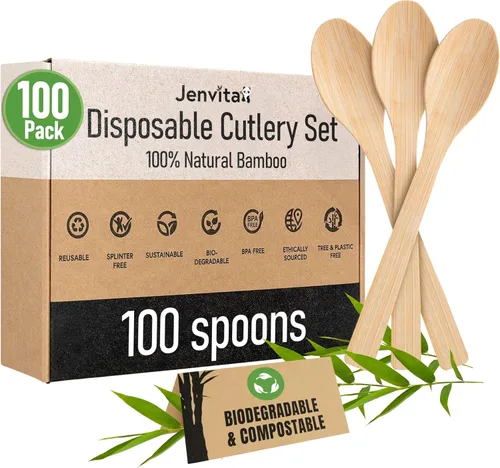 Miniatura 17 de Juego de cubiertos 100% de bambú - Juego de 100 cubiertos compostables