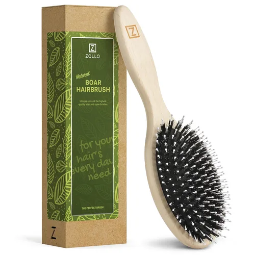 Cepillo de cerdas de jabalí natural para mujeres, hombres y niños; cepillo desenredante seco y húmedo mejora suavemente el brillo, suaviza el