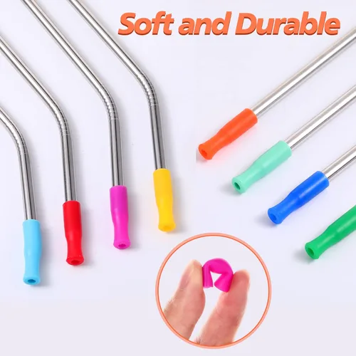 Miniatura 4 de Zhehao 100 piezas de punta de paja de silicona multicolor cubierta de silicona reutilizable punta de metal para 0.236 in de diámetro exterior, acero