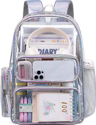 Miniatura 24 de CAMTOP Mochila transparente resistente y transparente para estudiantes, escuela, trabajo, festival, viajes, deportes, Beige, Mediana, Camtop Mochila