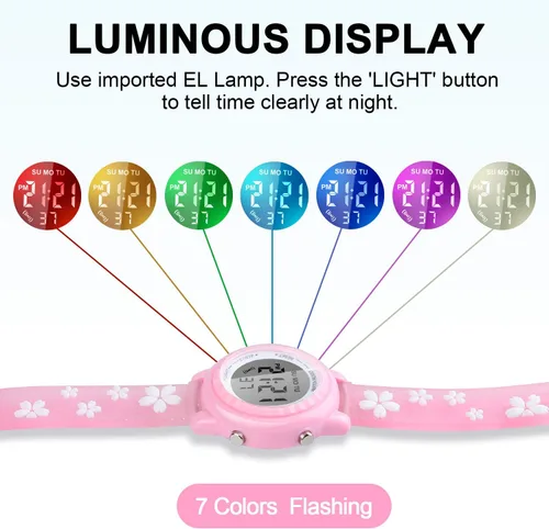 Miniatura 31 de Relojes LED impermeables para niños con alarma, juguetes para niños, regalos para niñas de 3 a 10 años