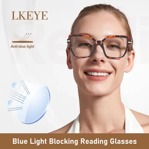 Miniatura 6 de LKEYE Gafas de lectura cuadradas para mujer, diseño de ojo de gato, bloqueo de luz azul, lk6095