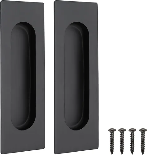 Miniatura 7 de Malimali Tiradores Empotrados al Ras para Dedos - Herrajes de Tirador de Puerta Rectangular de Acero Inoxidable Negro Mate de 6 Pulgadas