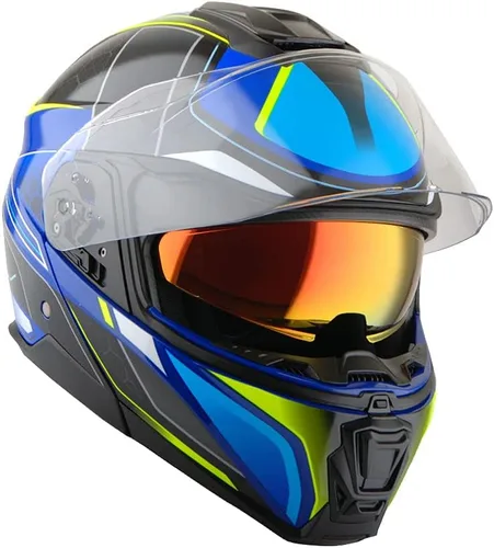 Miniatura 4 de Martian Casco modular de cara completa para motocicleta, protector solar con doble visera: HG362 azul amarillo