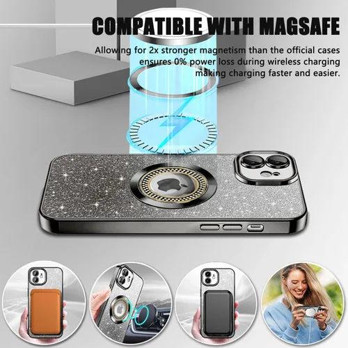 Miniatura 4 de Misscase Funda magnética con purpurina para iPhone 11 compatible con MagSafe, protección completa, delgada, a prueba de golpes, antiarañazos