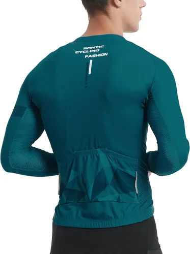 Miniatura 55 de Santic - Camiseta de ciclismo para hombre, manga larga, reflejante, cremallera completa, con bolsillos