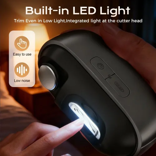 Miniatura 7 de Cortaúñas eléctrico automático 3 en 1 con pulido, pulidor eléctrico mejorado de uñas con luz LED y almacenamiento de restos de uñas, cortaúñas Negro