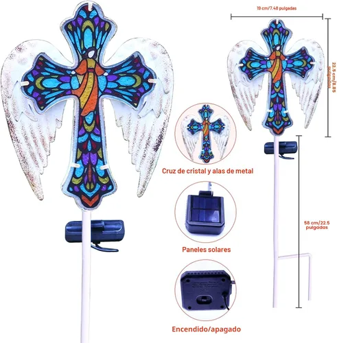 Miniatura 5 de YJFWAL Luz Solar de Estaca de Jardín con Cruz de Cristal, Decoraciones de Cementerio para Luces Exteriores de Tumba, Regalos Conmemorativos