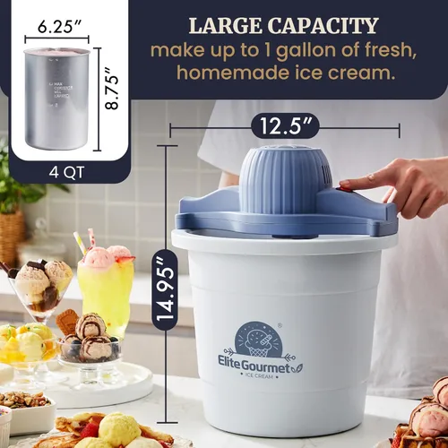 Miniatura 8 de Elite Gourmet Máquina de helados eléctrica de 4 cuartos EIM350 Delicioso helado casero, gelato, sorbete, yogur helado, recipiente de congelación