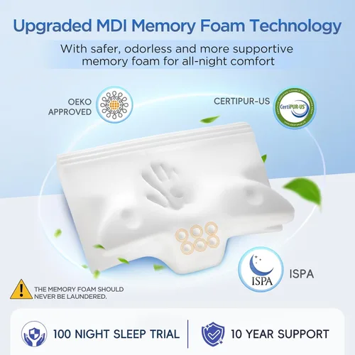 Miniatura 2 de Almohada cervical eficaz para aliviar el dolor para dormir, almohadas de espuma viscoelástica para apoyo del cuello, almohada lateral de contorno