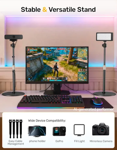 Miniatura 4 de Soporte de trípode para cámara web para escritorio de altura ajustable y soporte giratorio de 360° para cámara web compatible con Logitech Webcam