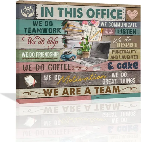 Miniatura 20 de At In This Office - Arte de pared inspirador para oficina, citas motivacionales, imágenes, lienzo, arte de pared con texto en inglés, We Are A Team