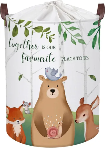 Miniatura 8 de Clastyle Cesta de lavandería de animales del bosque de 45 litros, plegable, impermeable, con asa, para habitación de los niños, ciervos de la selva