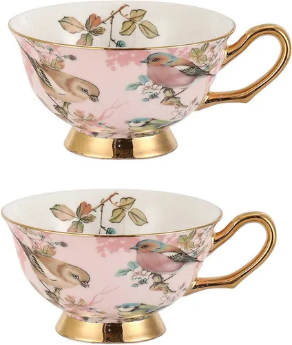Miniatura 8 de TFE's - Juego de taza de té y platillo, 6 piezas de porcelana de hueso con diseño vintage, juego de taza de café y taza de espresso para cualquier