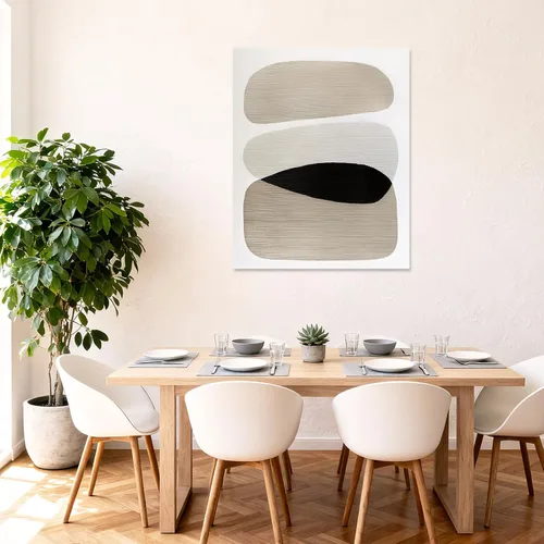 Miniatura 3 de ZHENGYIN Arte de pared abstracto neutro, pintura al óleo geométrica de mediados de siglo, obra de arte texturizada minimalista para sala de estar