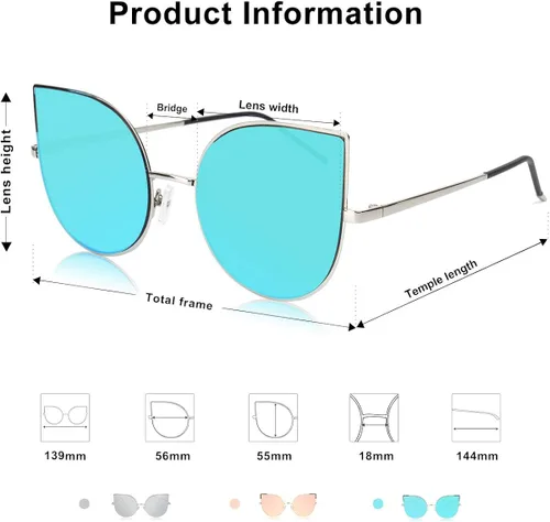 Miniatura 3 de SojoS SJ1022 anteojos de sol con lentes lisos y espejados con forma de ojos de gato, con marco de metal liviano y ultradelgado, para mujer