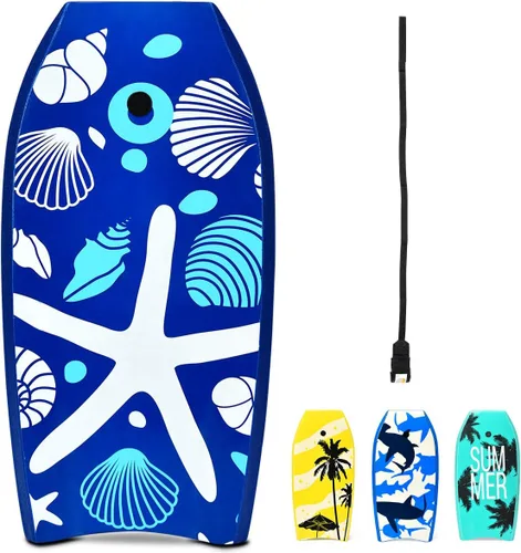Miniatura 12 de GYMAX Tablas de Bodyboard para Playa, Tabla de Bodyboard de 33"/37"/41" con Núcleo de Espuma EPS, Cola en Media Luna, Doble Canal y Correa