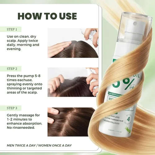 Miniatura 5 de Spray para el crecimiento del cabello de minoxidil al 5% para hombres y mujeres con aroma a romero, paquete de 2 unidades de 2.1 onzas líquidas